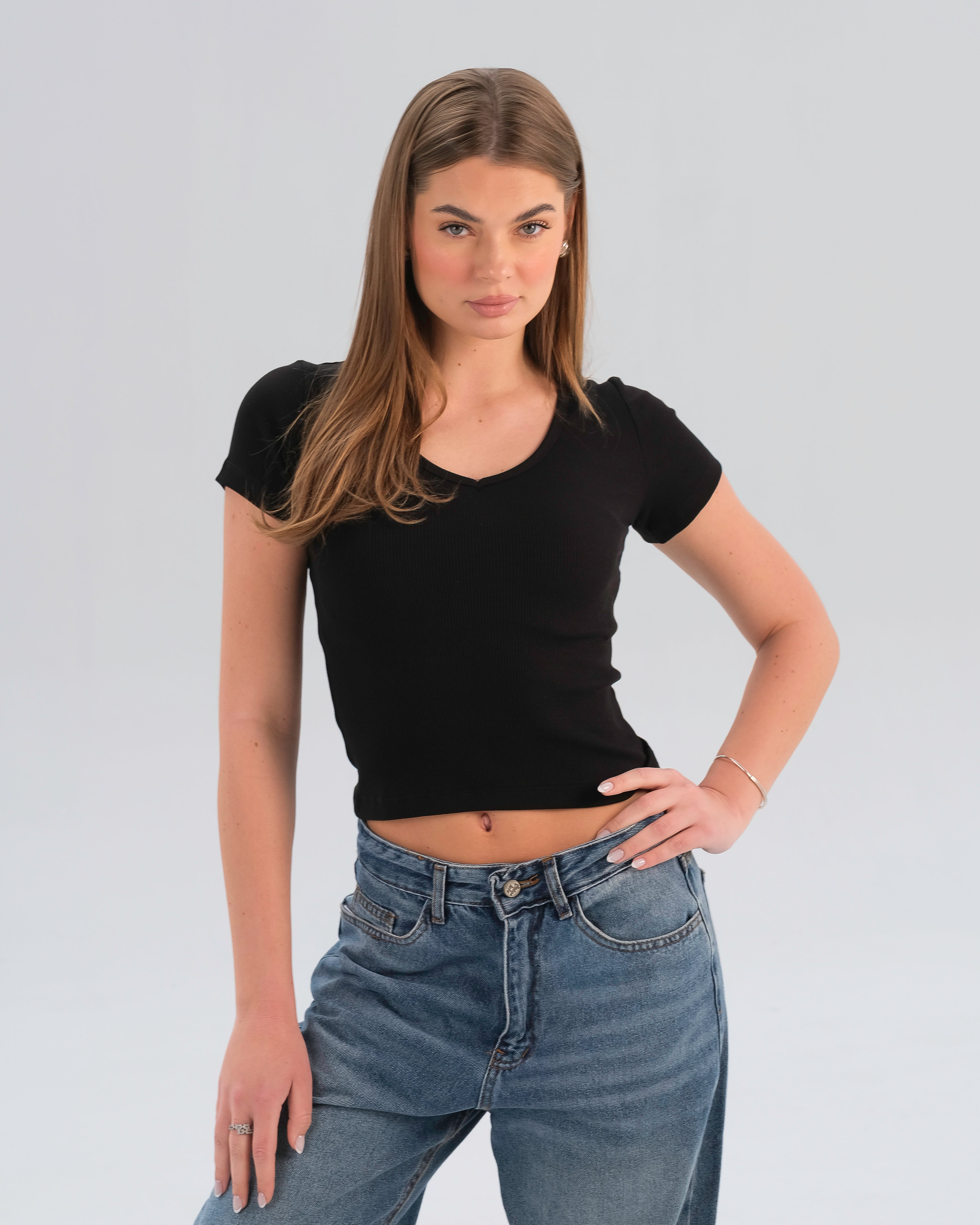 Ribbed V-Neck Top