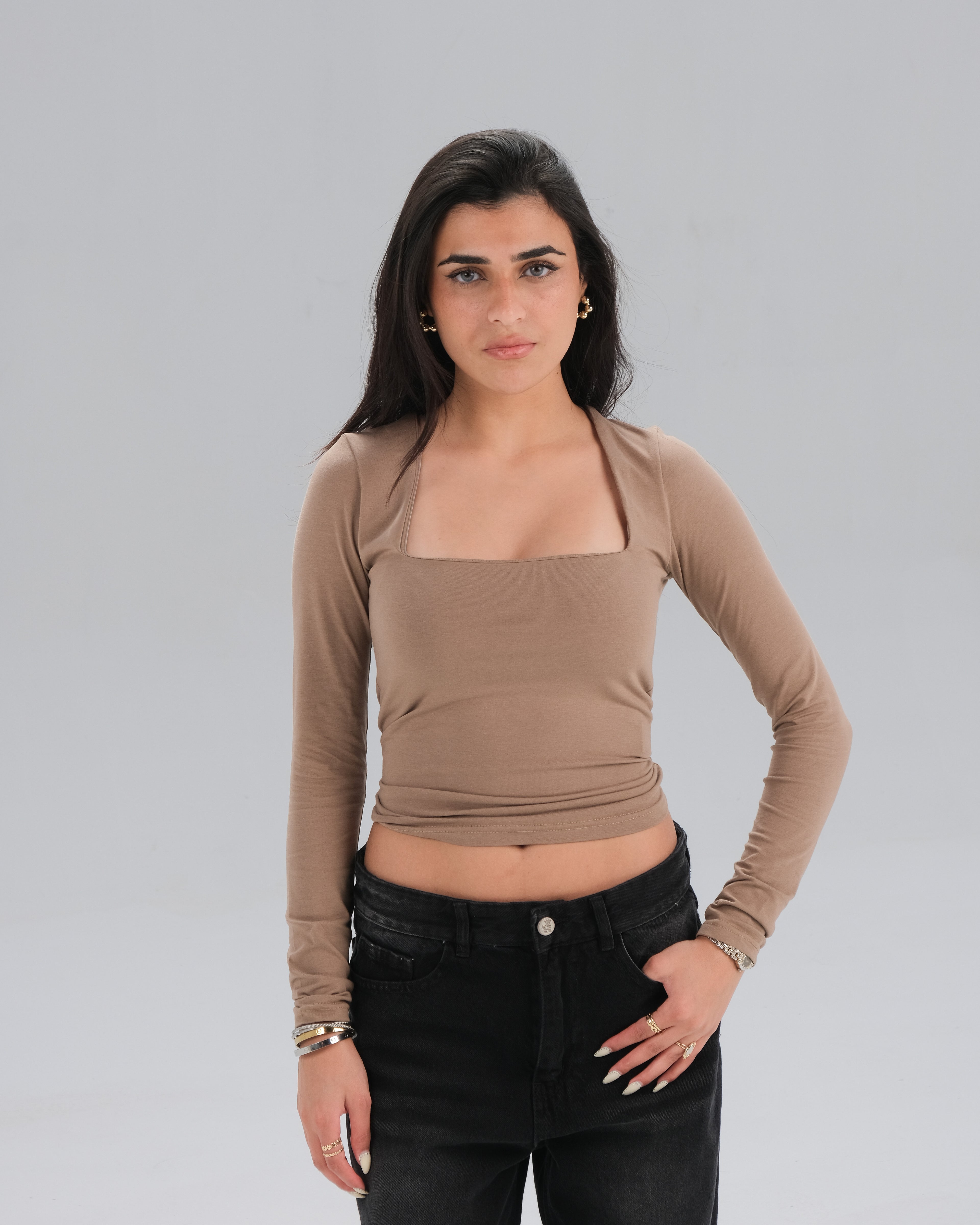 Square Neck Long Sleeve Top