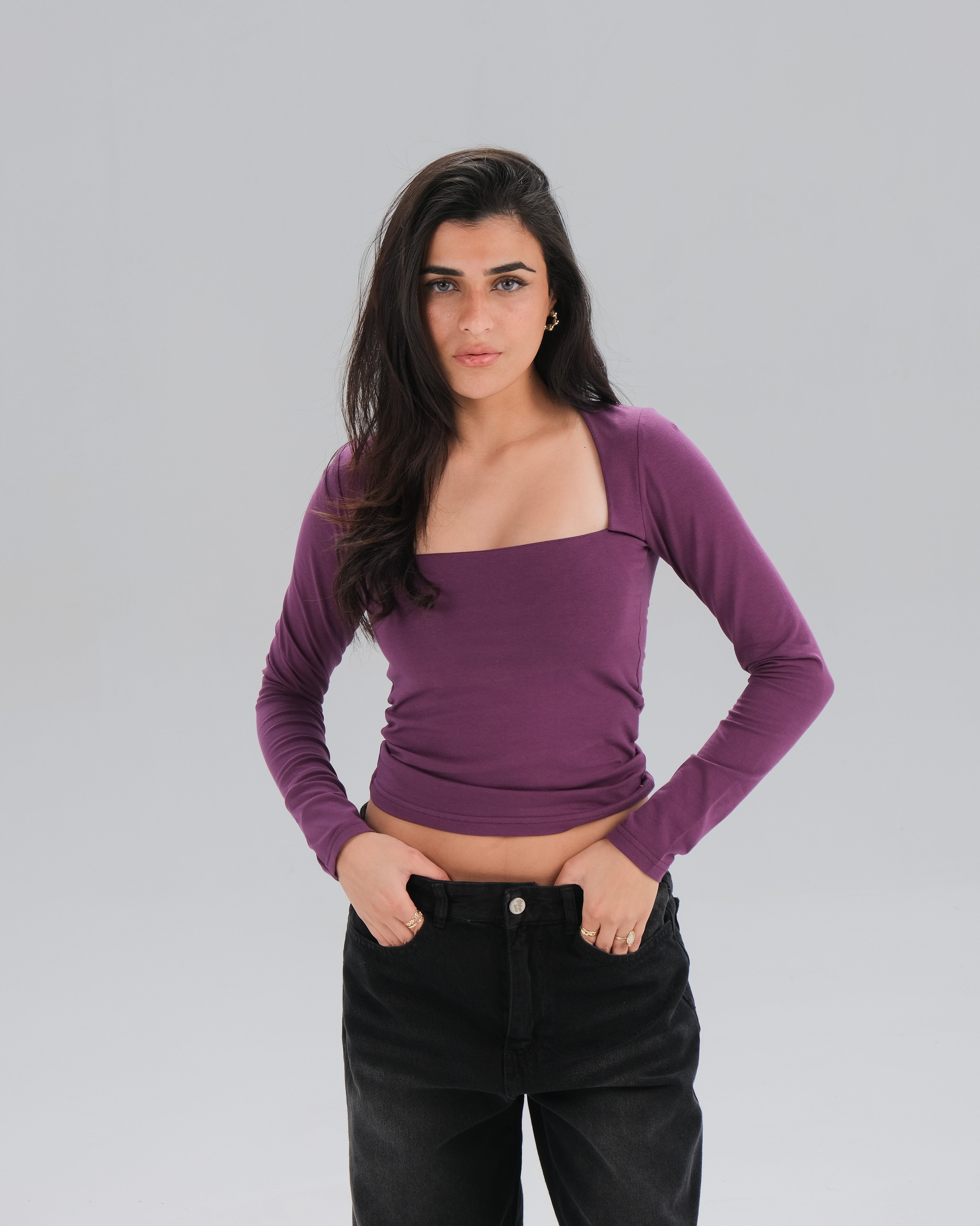 Square Neck Long Sleeve Top
