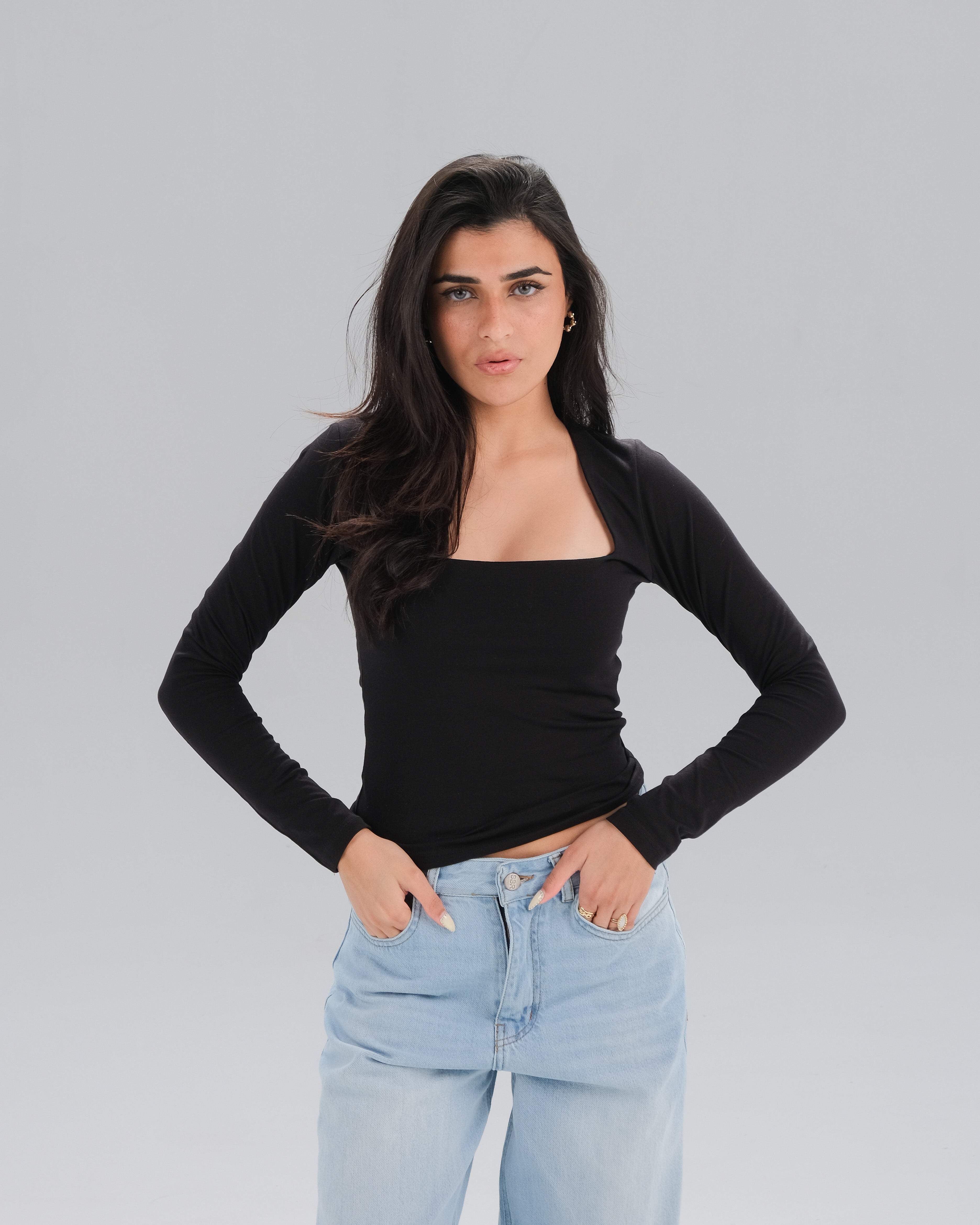 Square Neck Long Sleeve Top