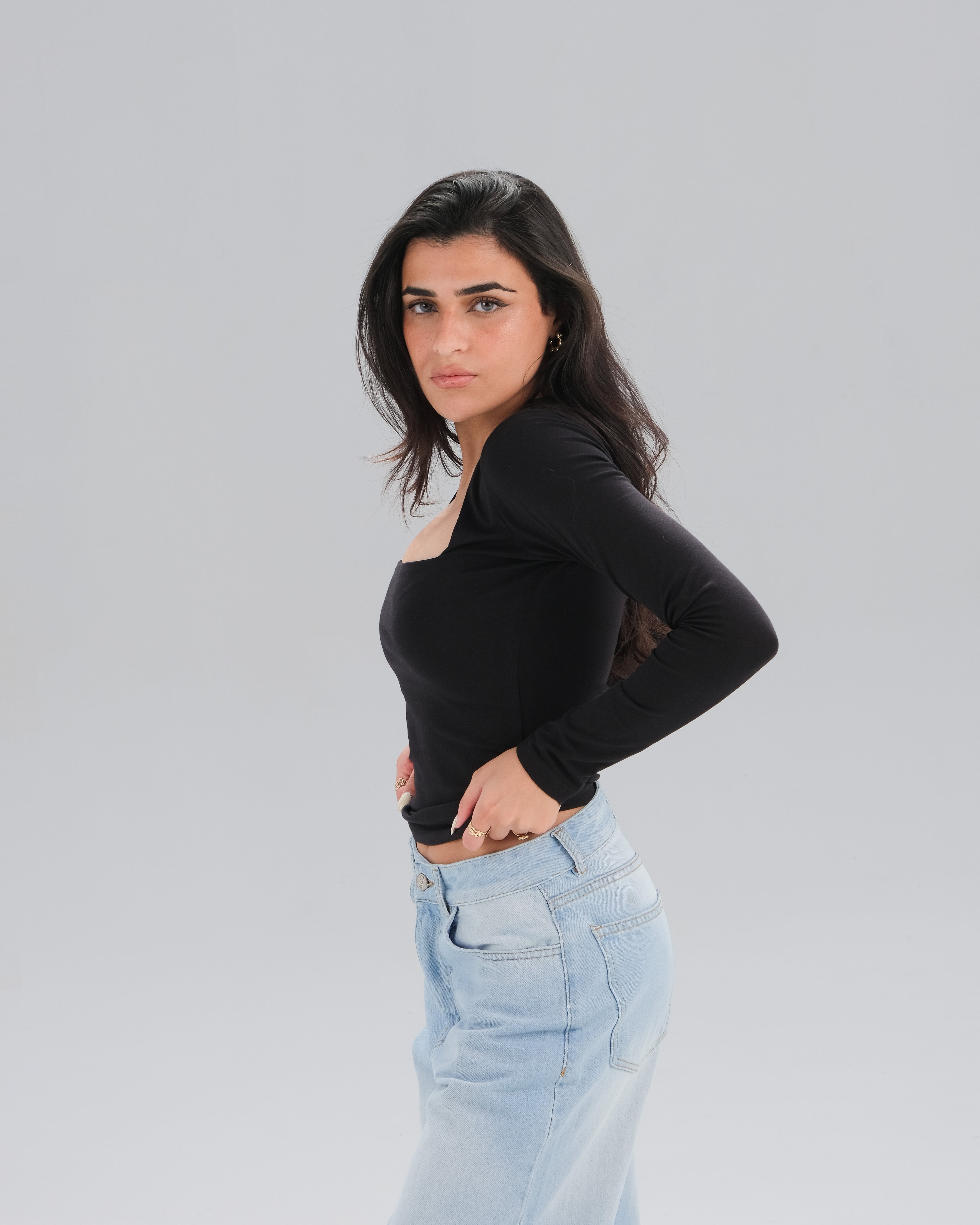 Square Neck Long Sleeve Top