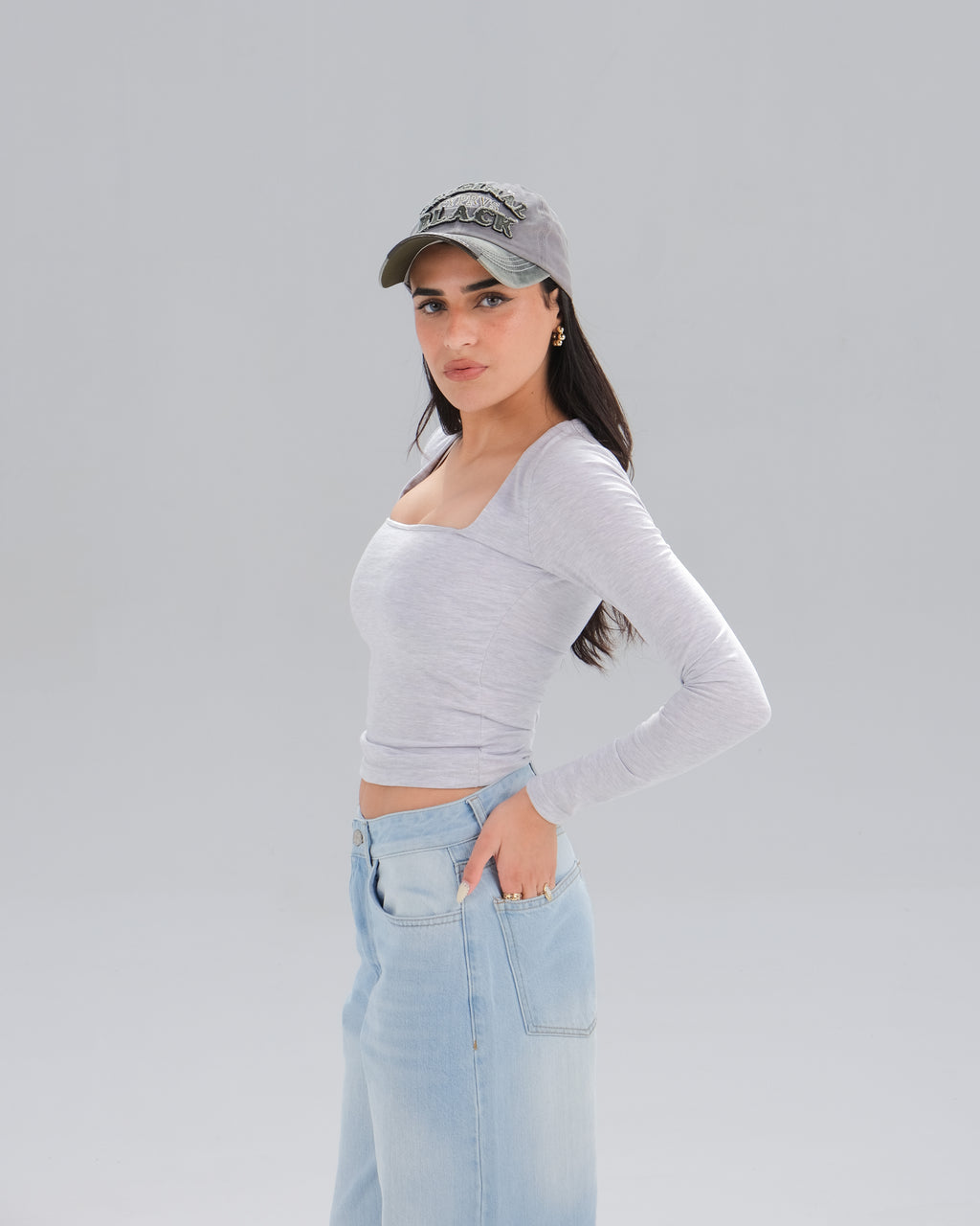 Square Neck Long Sleeve Top