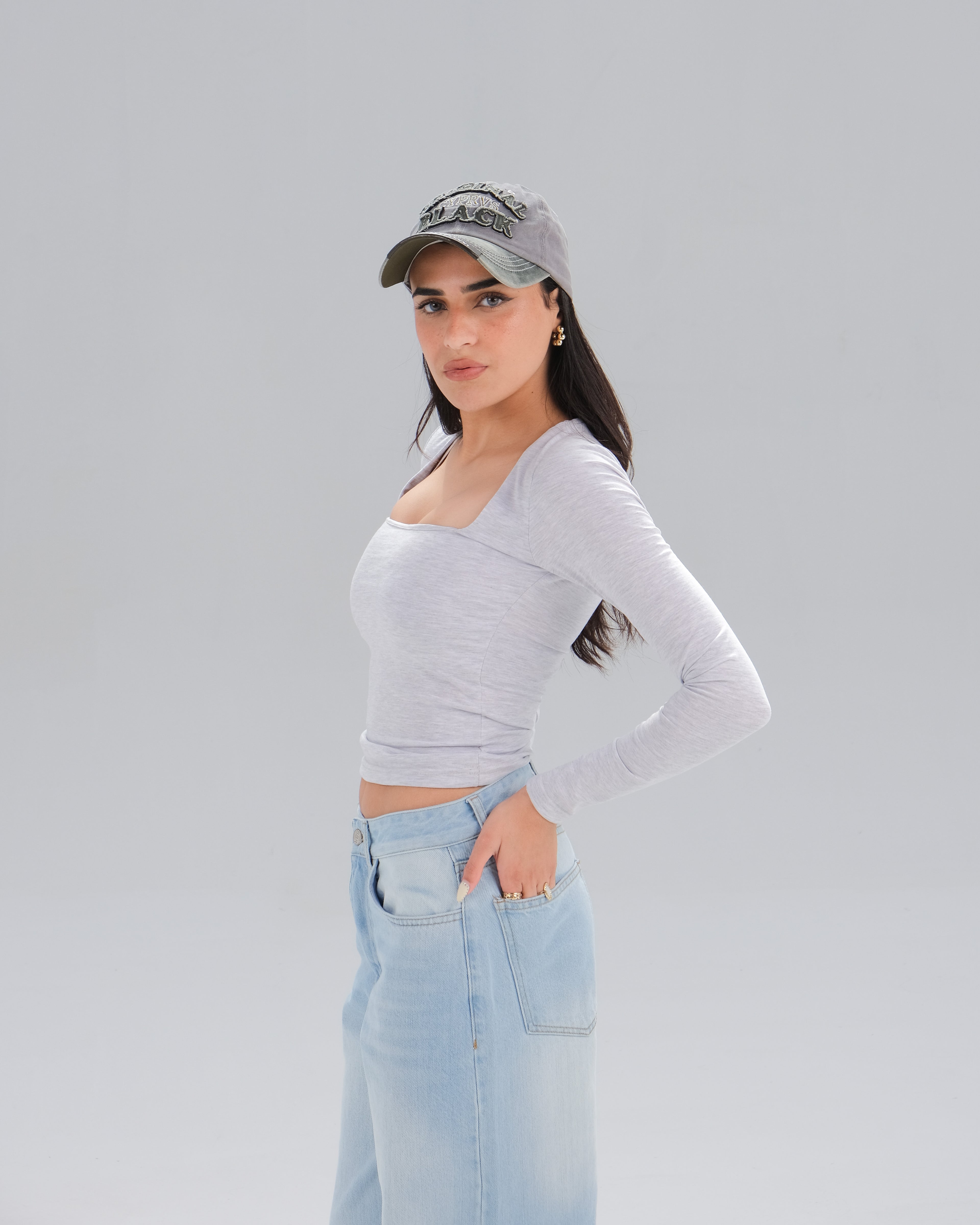 Square Neck Long Sleeve Top