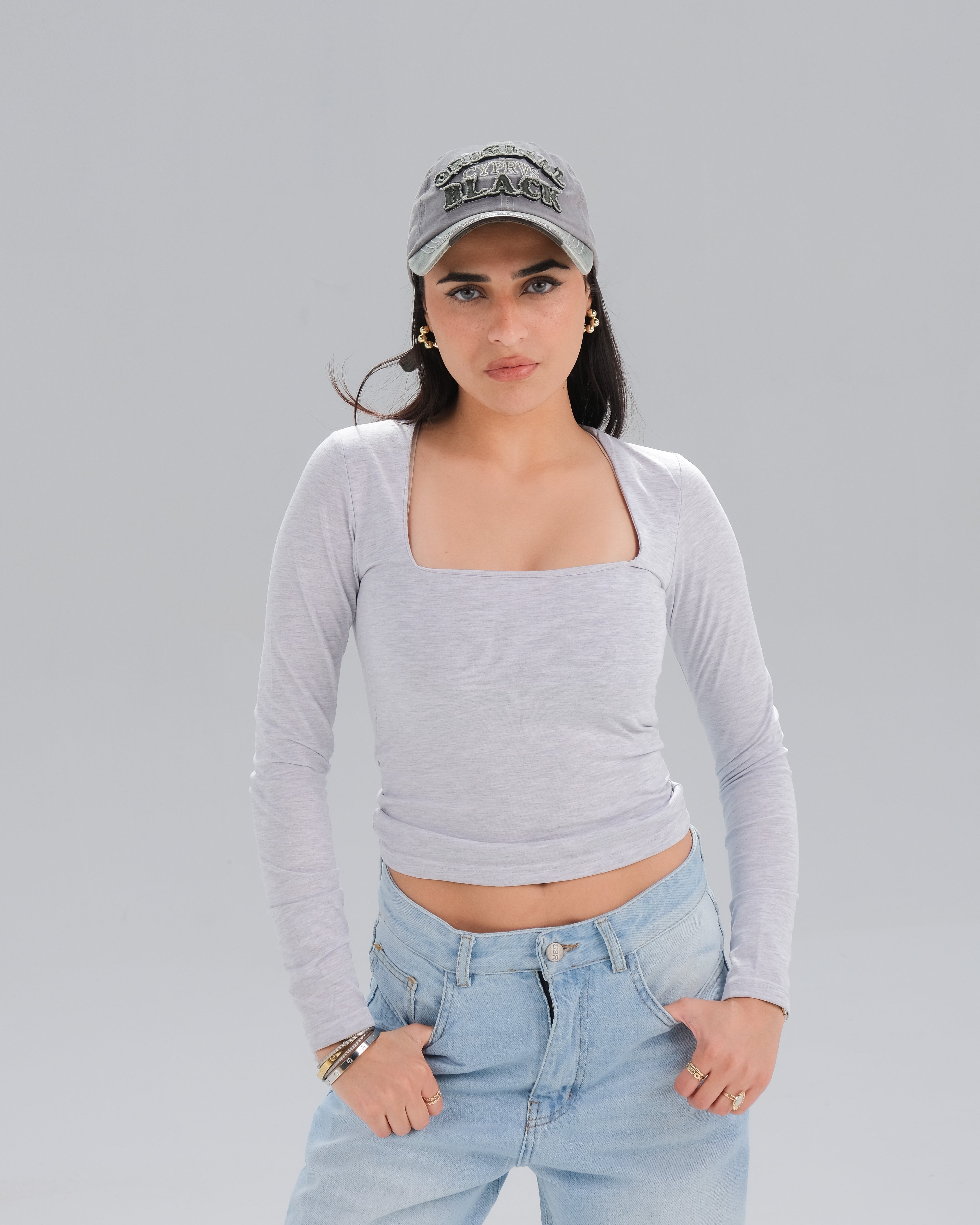 Square Neck Long Sleeve Top