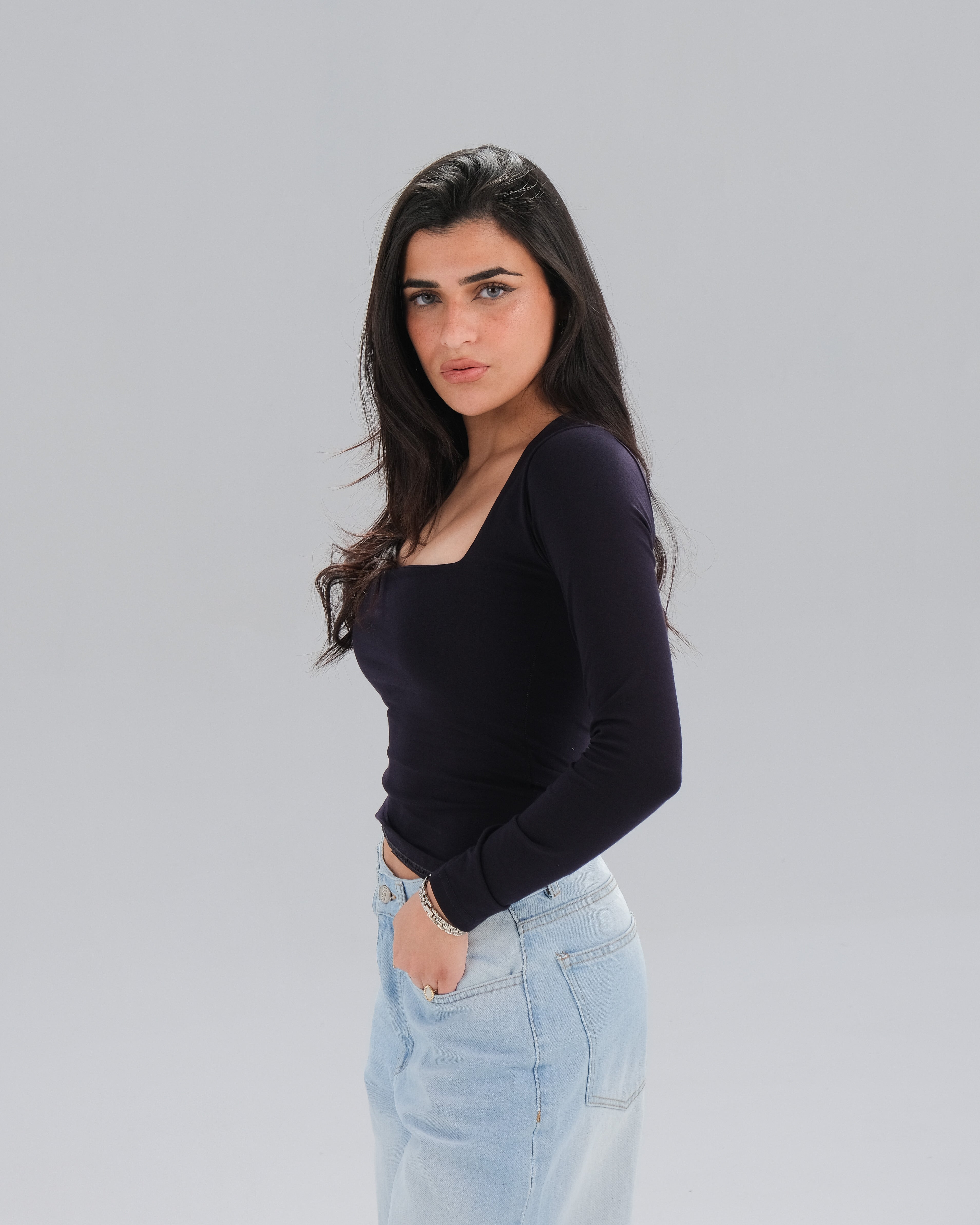 Square Neck Long Sleeve Top