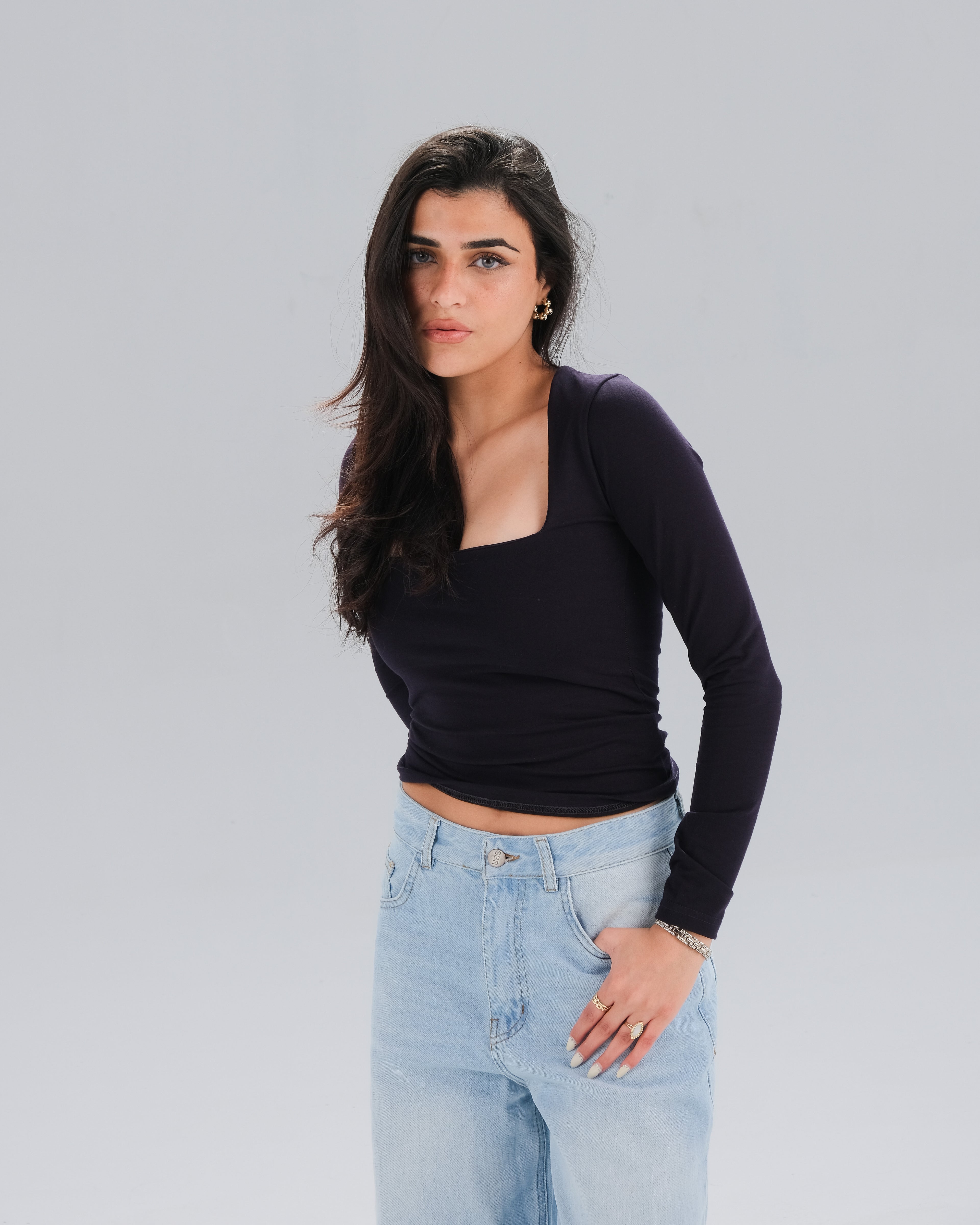 Square Neck Long Sleeve Top