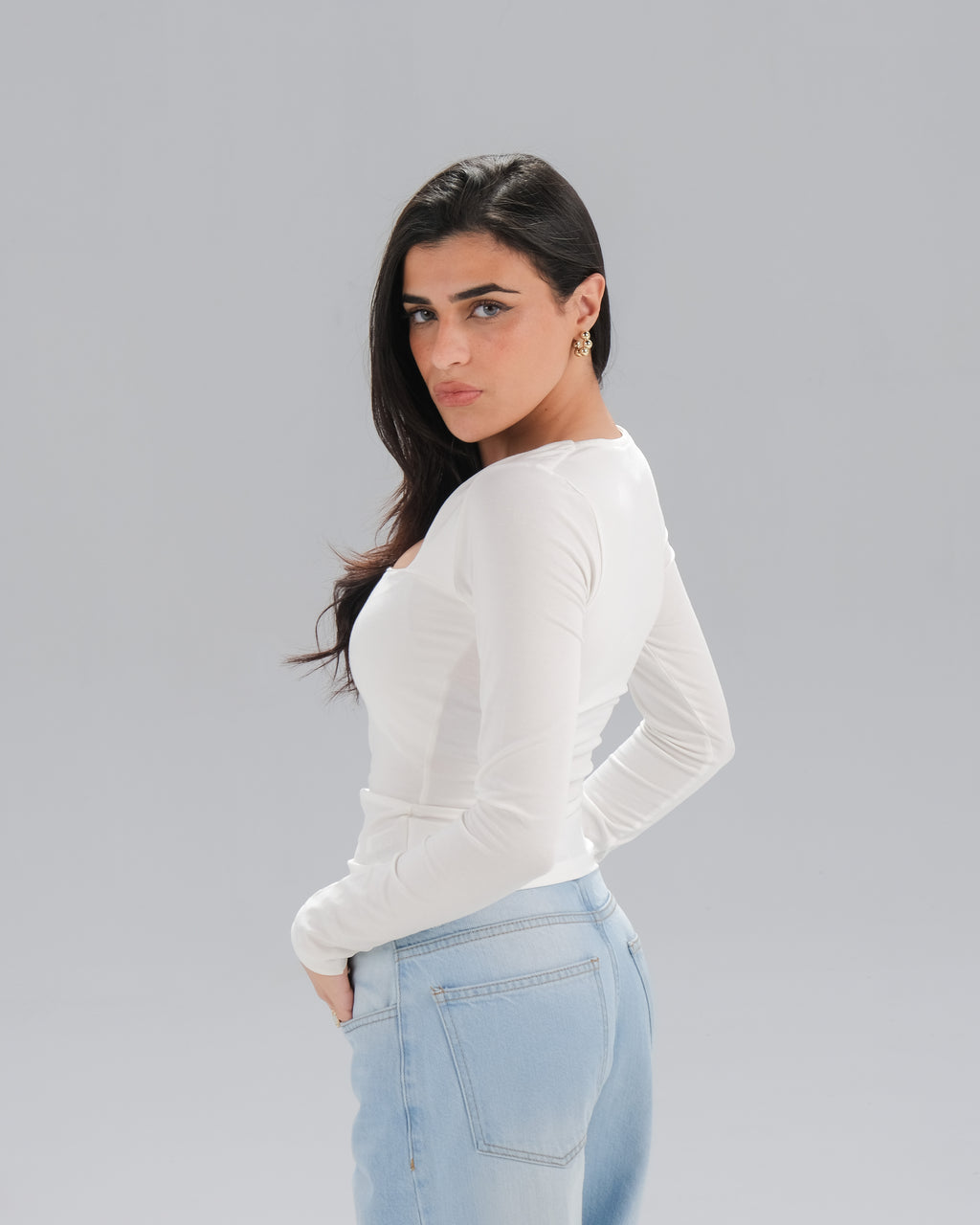 Square Neck Long Sleeve Top