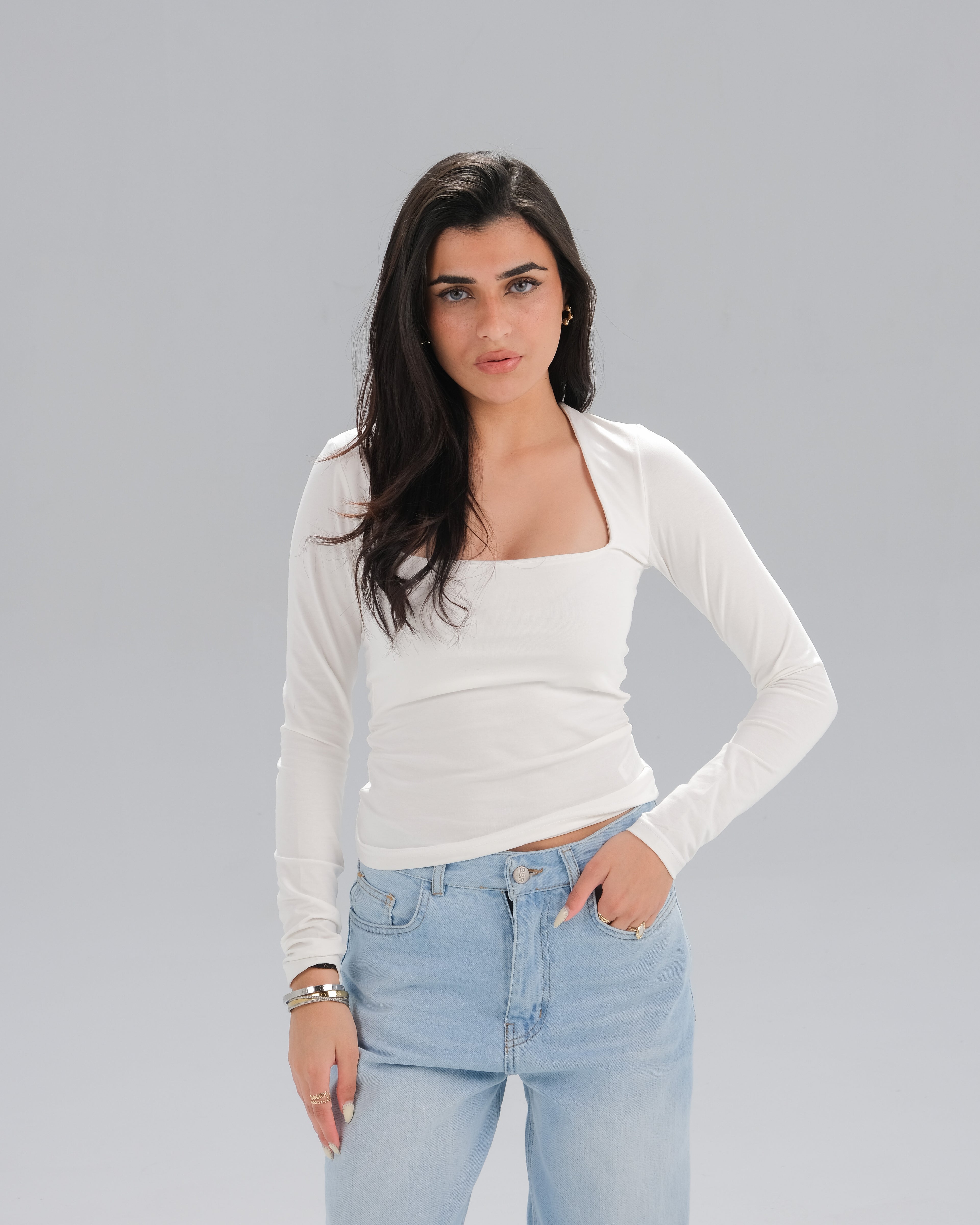 Square Neck Long Sleeve Top