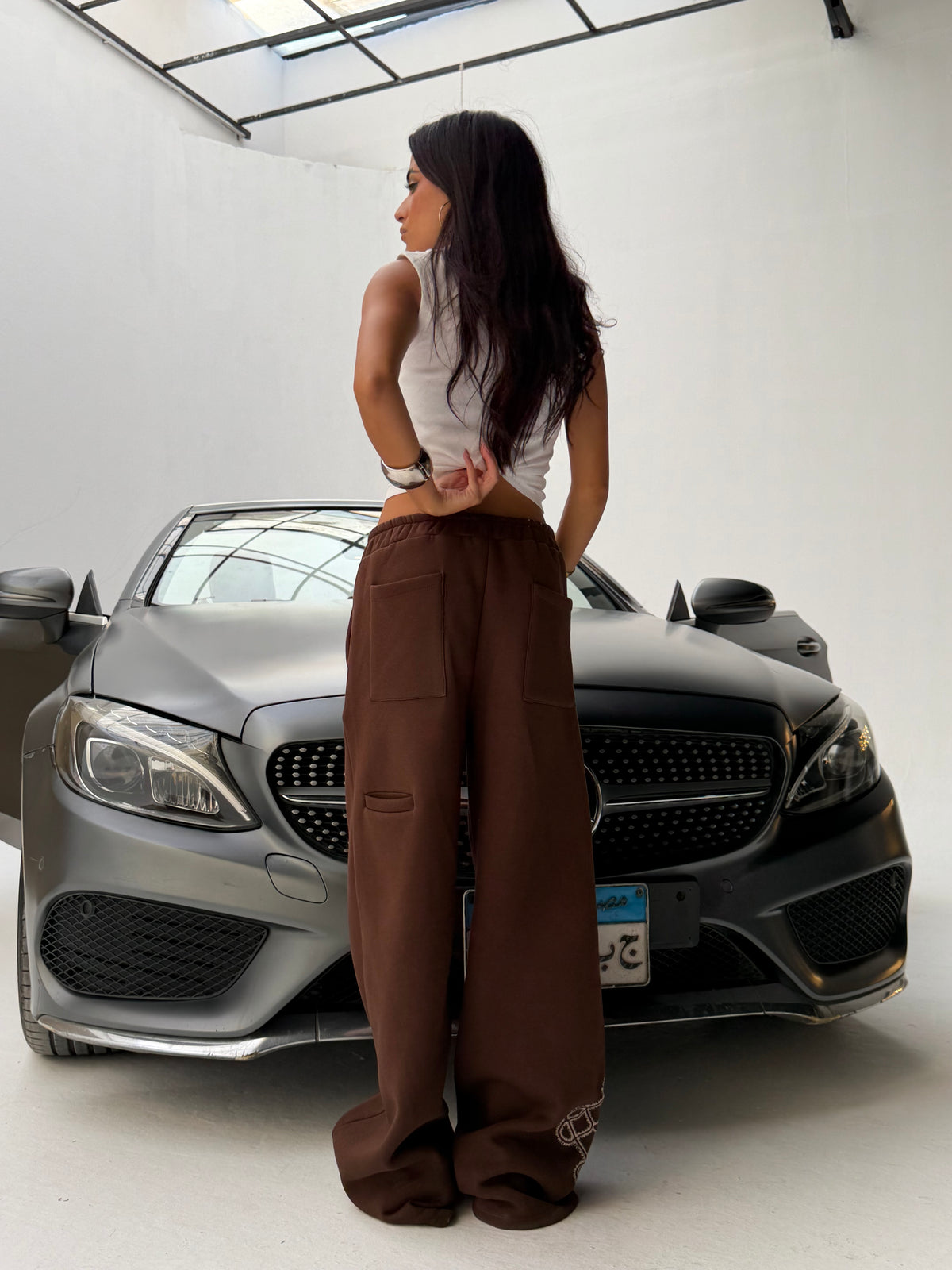 Brown Sateen Signature Wide-Leg Sweatpants