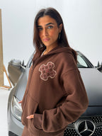 Brown Sateen Signature Zip-Up Hoodie
