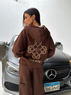 Brown Sateen Signature Zip-Up Hoodie