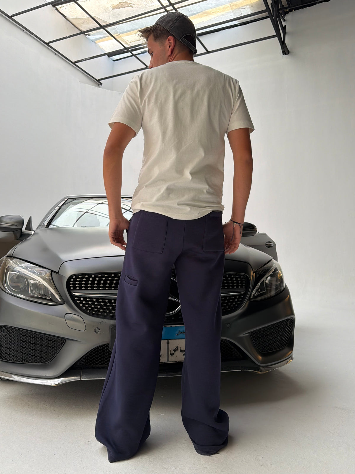 Navy Sateen Signature Wide-Leg Sweatpants