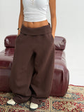 Brown Foldover Waist Sweatpants