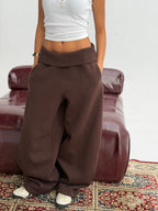 Brown Foldover Waist Sweatpants