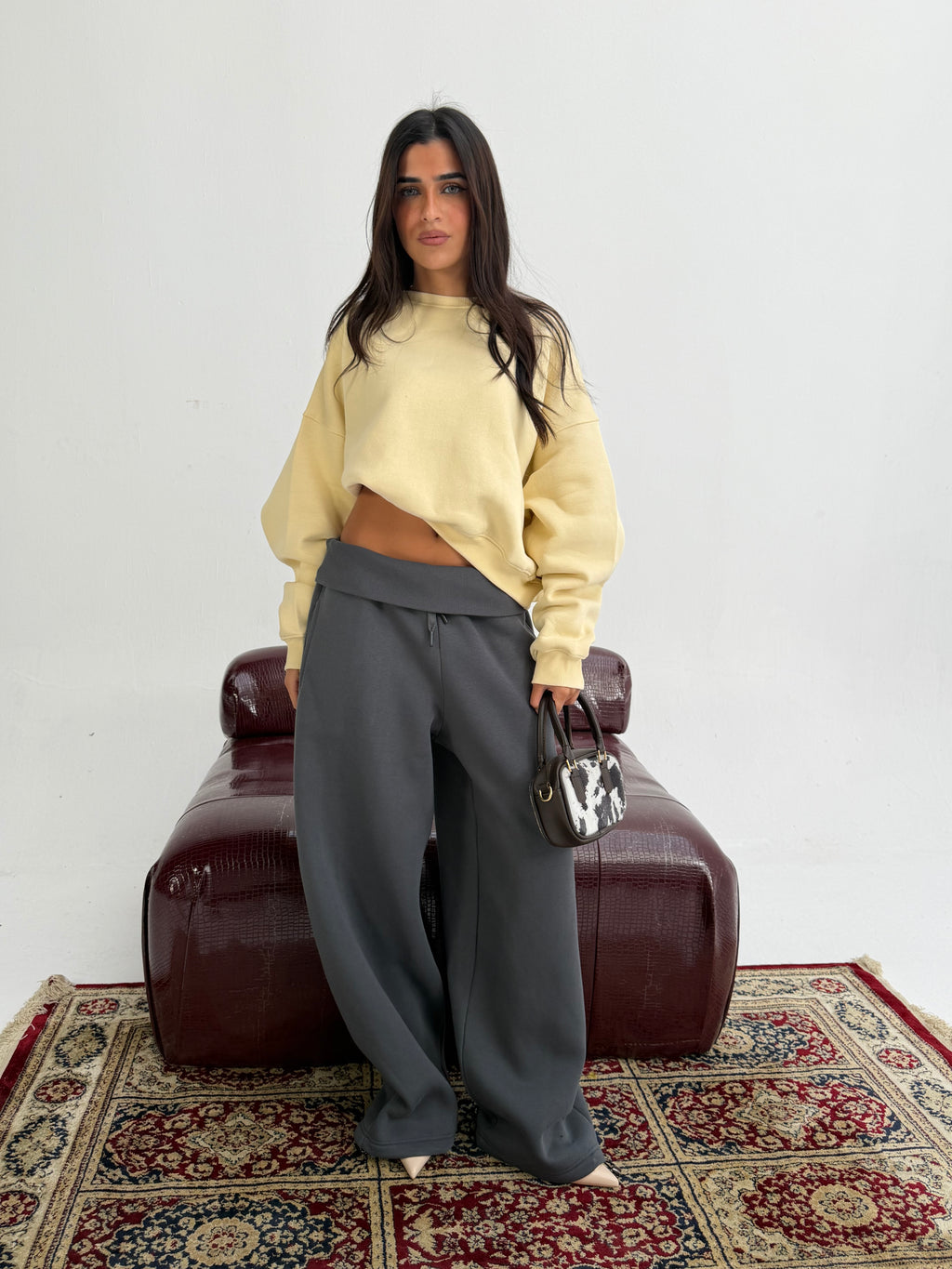 Grey Foldover Waist Sweatpants