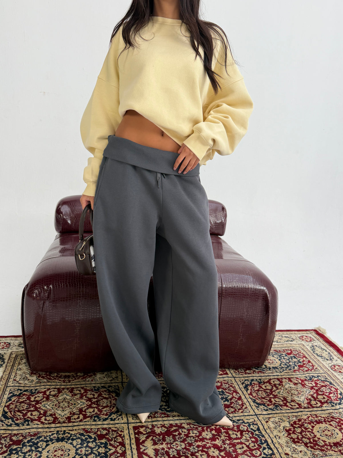 Grey Foldover Waist Sweatpants