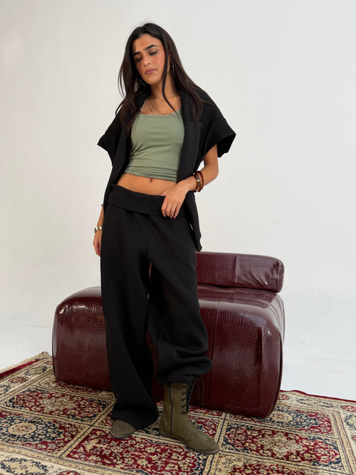 Black Foldover Waist Sweatpants