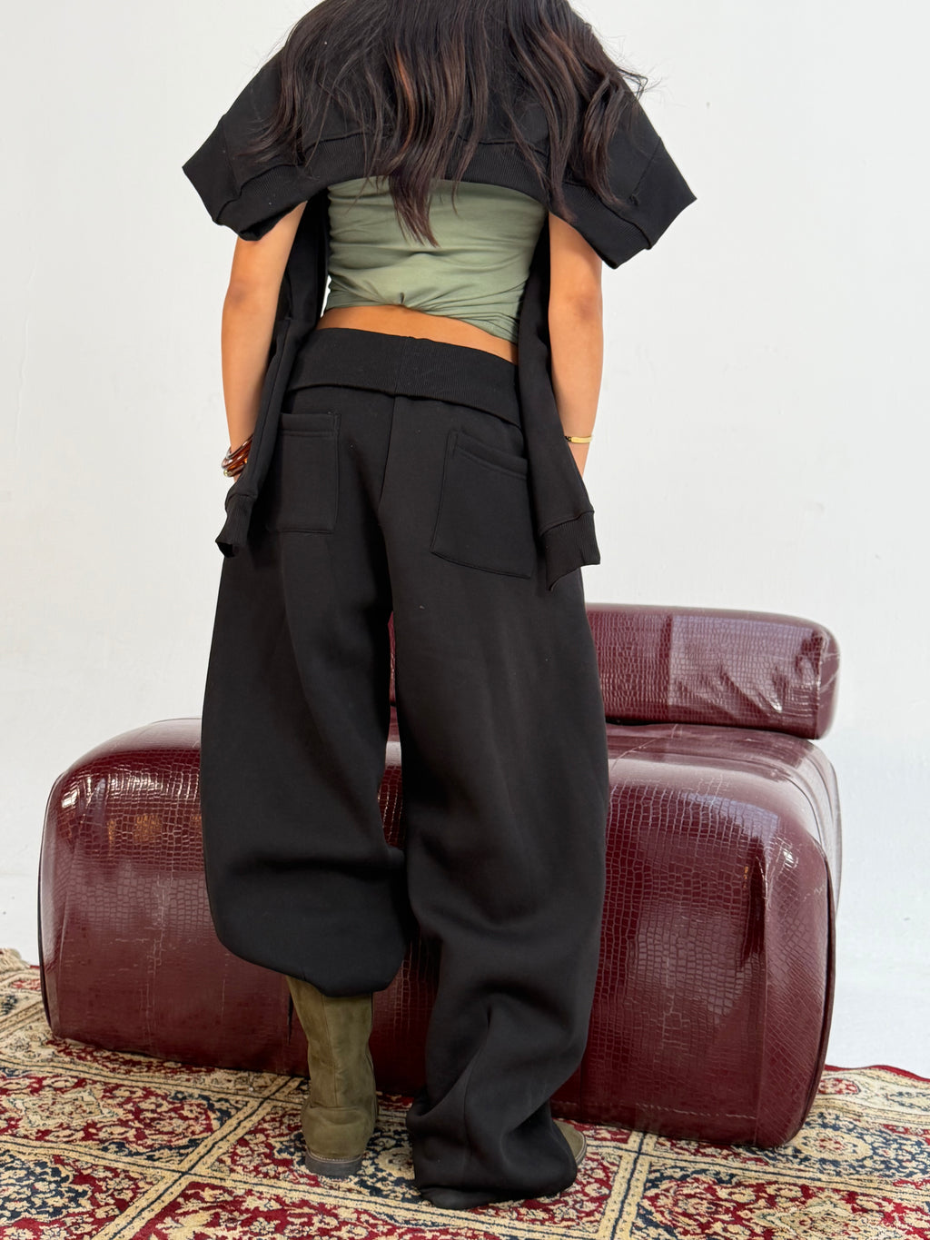 Black Foldover Waist Sweatpants