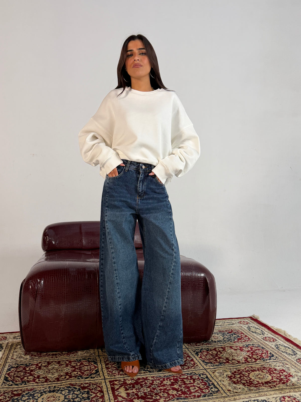 Dark Blue Classic Wide-Leg Denim Pants