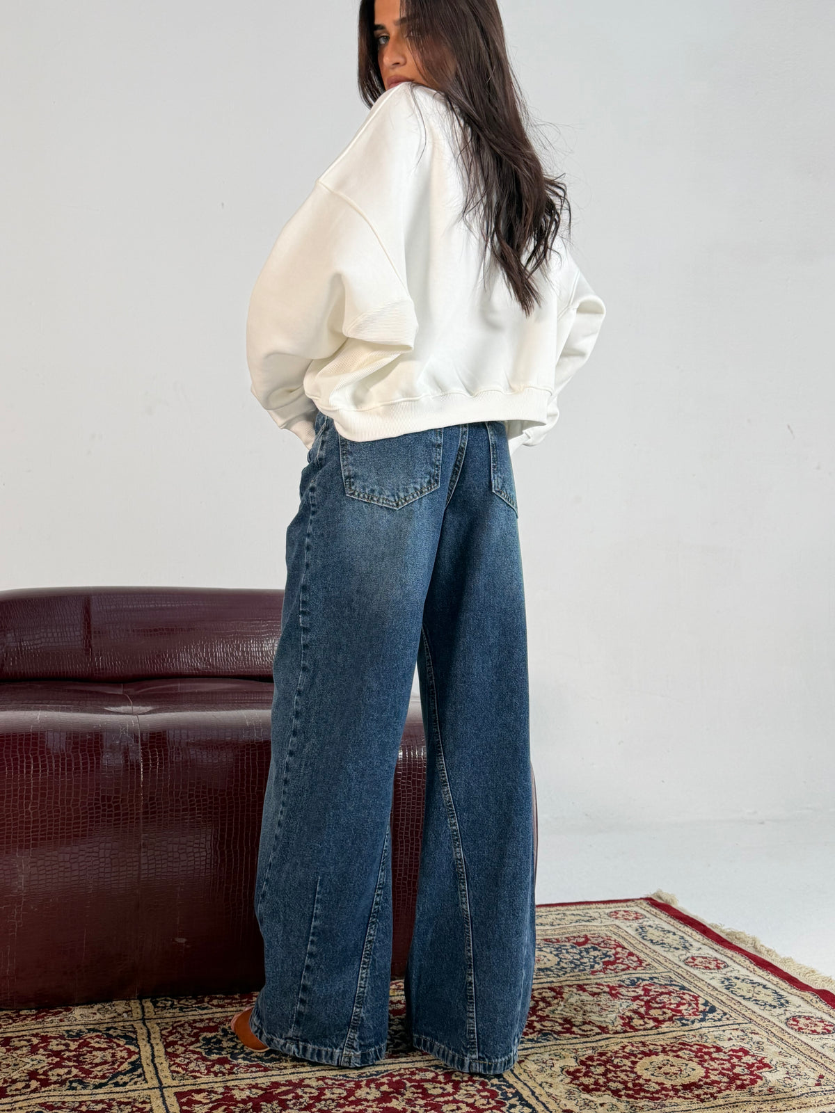 Dark Blue Classic Wide-Leg Denim Pants