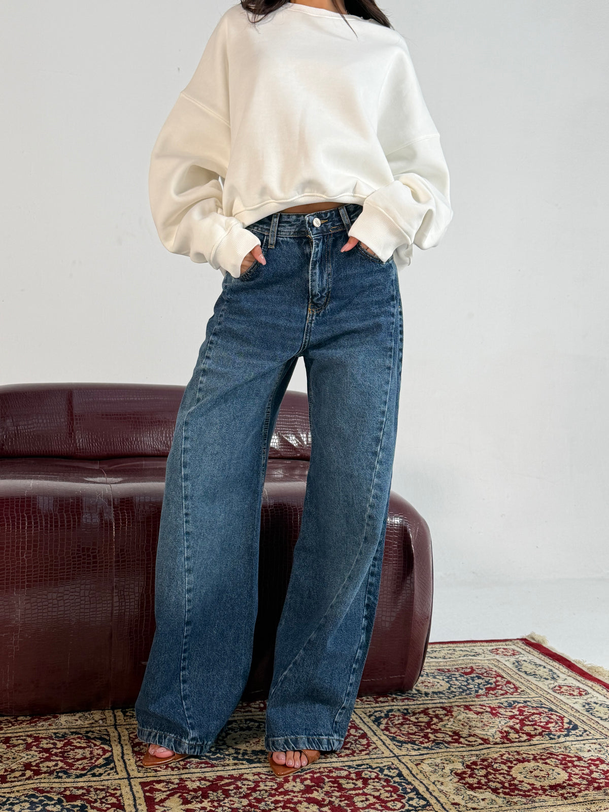 Dark Blue Classic Wide-Leg Denim Pants