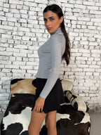 Grey Ribbed Turtleneck Knit Top