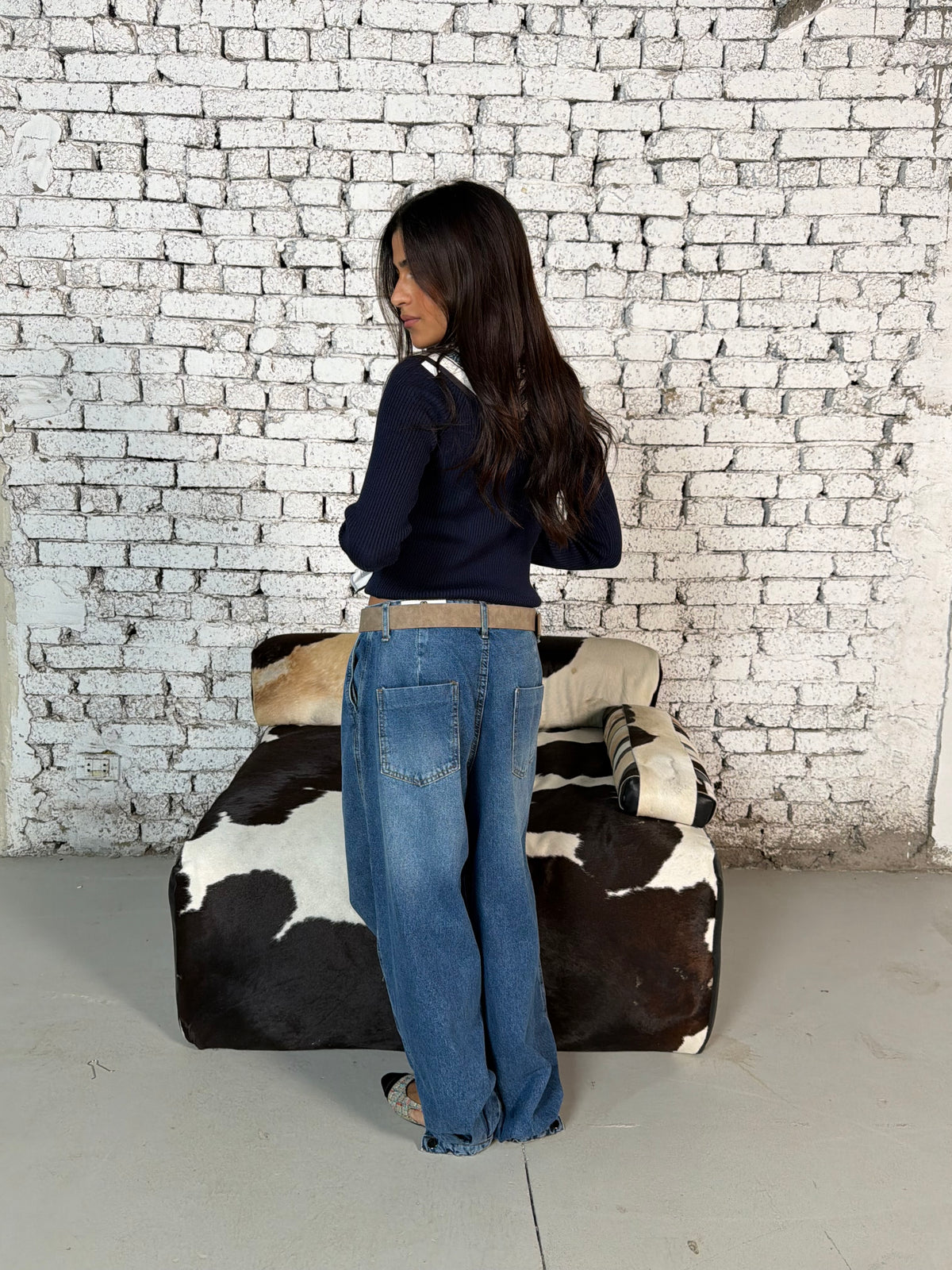 Navy Ribbed Turtleneck Knit Top