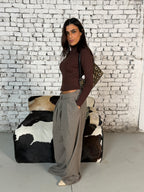 Brown Turtleneck Knit Top