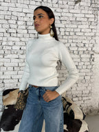 Off-White Ribbed Turtleneck Knit Top